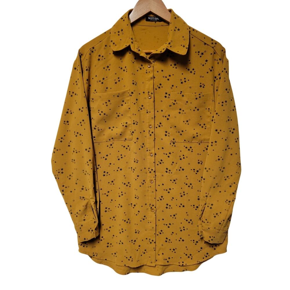 Nasty Gal‎ Movie Star Oversized Shirt Celestial Stars Transitional Festival Sz S